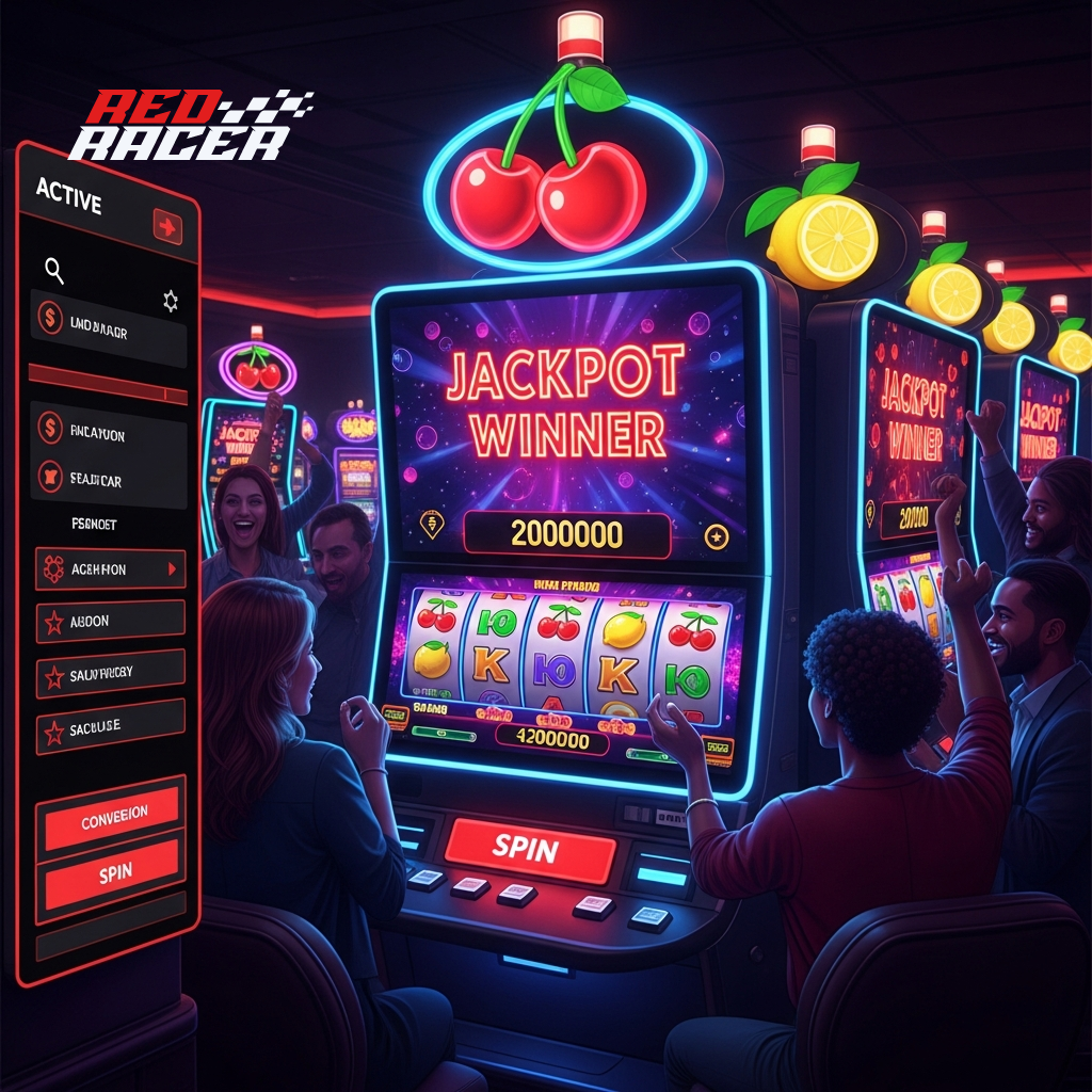 Neon-Schild, das für das Redracer Online Casino wirbt.